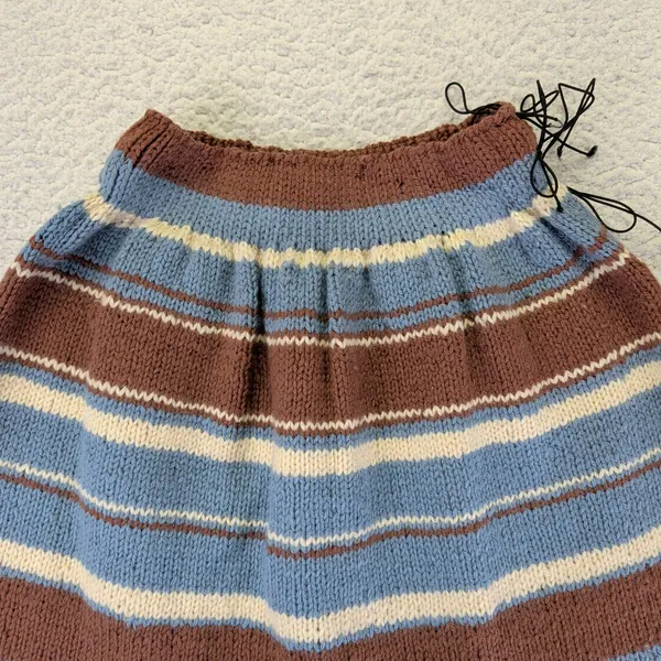 American Vintage True Vintage Handmade Striped Knit A‎ Line Mini Skirt Brown Blue Women's Medium - Image 3