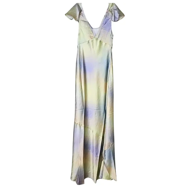 NWT WeWoreWhat Lace Silky Charmeuse Midi Maxi Slip Dress 0 Gold Ombre Watercolor - Image 6