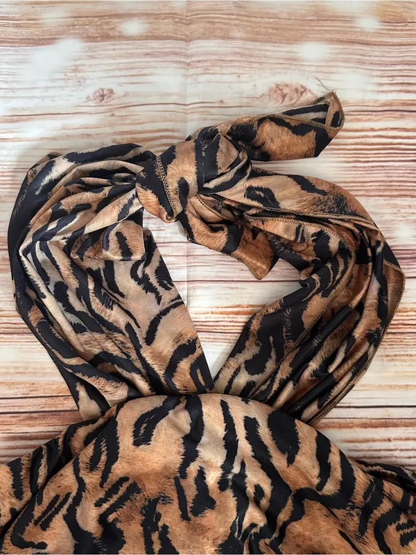 Bingo Brown Tiger Black Stripe Print Cropped Halter Top OS - Image 8