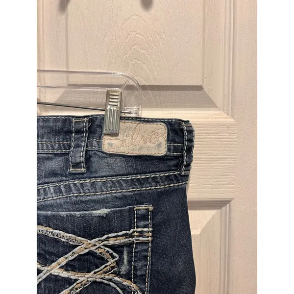 Silver‎ Jeans Lola Straight Leg Dark Wash Distressed Thick Stitch W33 L28 Denim - Image 8