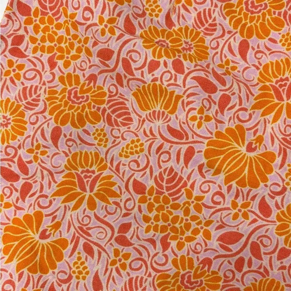 Zara Women's Medium Printed Bright Linen Blend Shorts Orange Pink Floral Pattern - Image 3