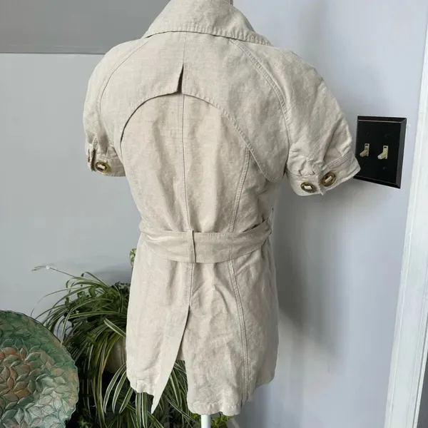 Londonjean Chino Short Sleeve Button‎ Up Top Jacket Linen Cotton Khaki Belted Sm - Image 2