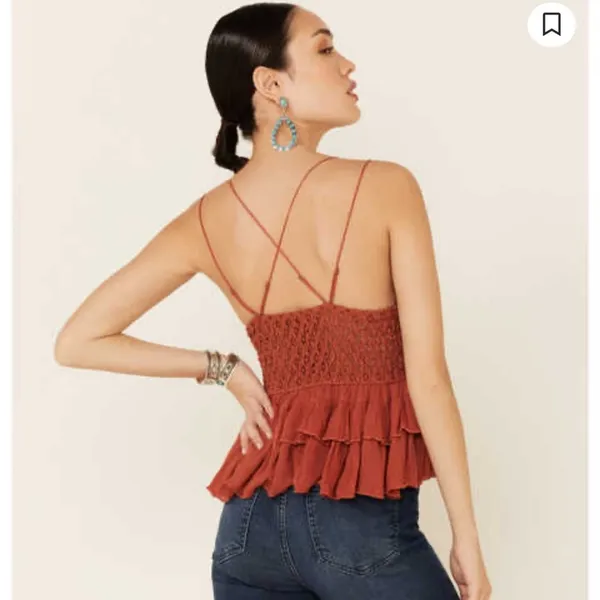 NWT Free People Adella Cami XS Winding Roads Rust Lace Peplum Top - Image 4