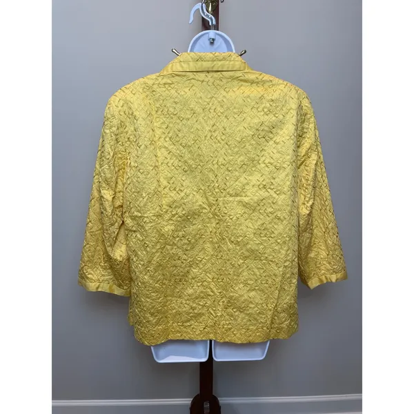 Chico’s Women’s (Size 3) XL Yellow Lightweight Cotton Jacket Gold Embroidered - Image 3