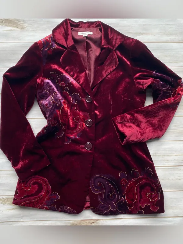 Coldwater creek burgundy velvet blazer grandmacore paisley floral print fall 10 - Image 7