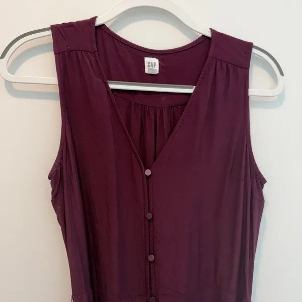 GAP Women's Medium Burgundy Sleeveless Button Front Midi Dress Tie Waist - Image 2