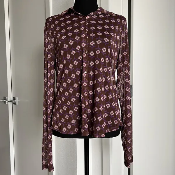 Lavender Moon Shirt Womens XL Sheer Mesh Floral Print Long Sleeve Retro Preppy - Image 4