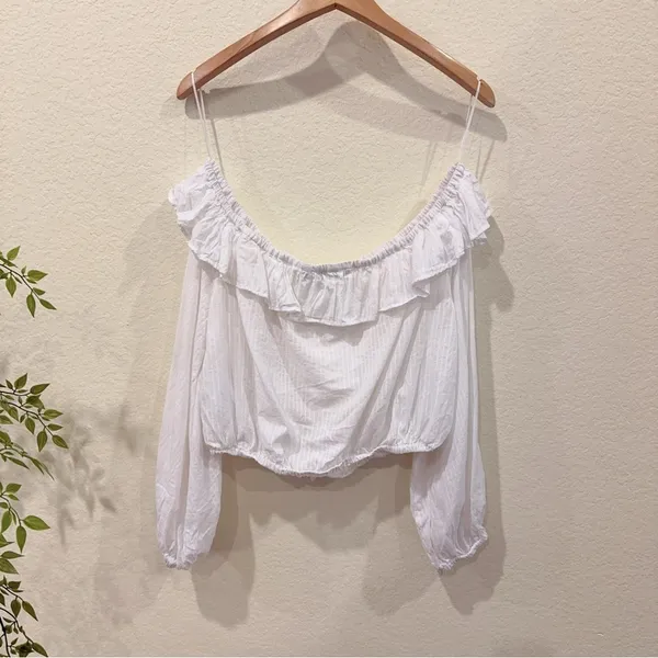 The Fifth Label Elegant White Ruffle Off-Shoulder Blouse Crop Top Size XL - Image 7