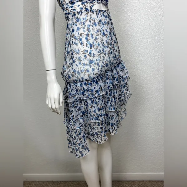Majorelle Emelia Midi Blue Floral Zip CutOut Lined Strapless Dress Size XS K-54 - Image 5