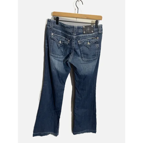 Miss Me Wide‎ Leg Jeans Womens 31 Blue Embellished Flap Pocket Y2K JS5148W4 - Image 4