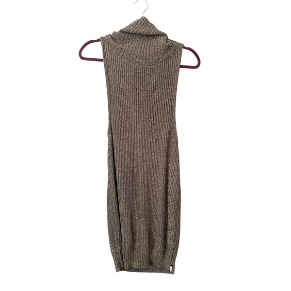 ONE TEASPOON Knit Metallic Turtleneck Mini Dress Gold Small‎ - Image 2
