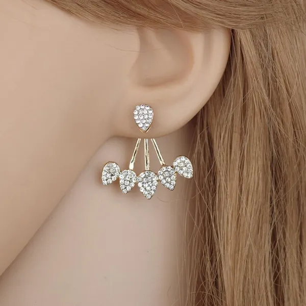 Gold Plated 2 pc Crystal Drop‎ Earrings, 17cm - Image 3