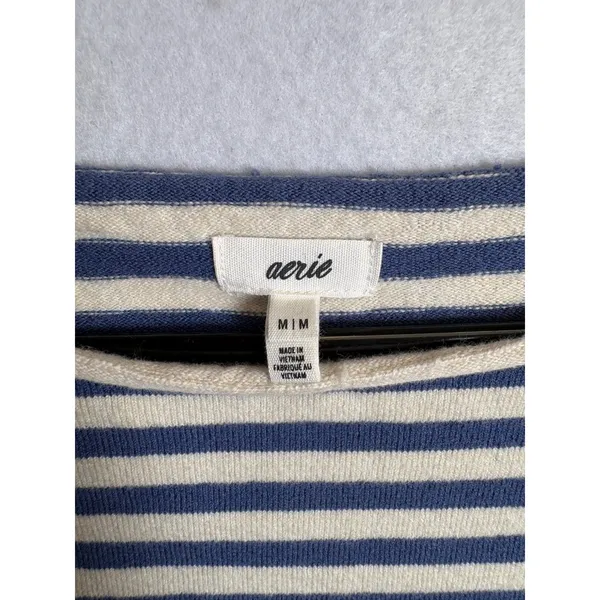 Aerie Women Blue Cream Striped Long Sleeve Boxy Boat Neck Top Size M - Image 6