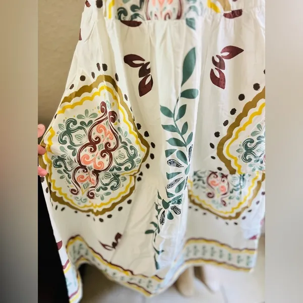 Meadow Rhodes Boutique Boho Maxi Dress 100% Cotton Puff Sleeve Smocked size M - Image 6