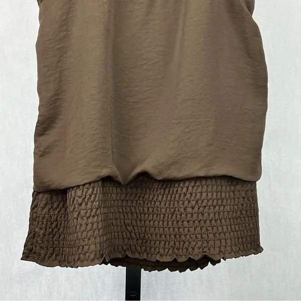 Lulumari Tank Top Womens Medium Brown Sequins Front Smocking Waist Satin Blouse - Image 6