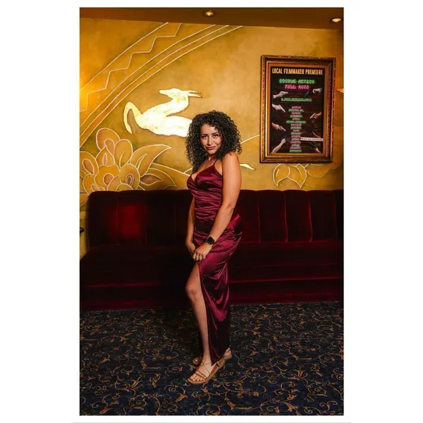 Shasa Red satin stretchy wrap dress long dress with slit formal spicy size L - Image 2