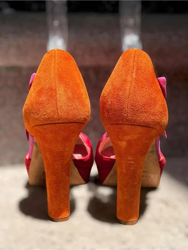 Kate Spade New York Colorblock‎ Suede D’Orsay Platform Pumps Bow Heels Pin Up - Image 6