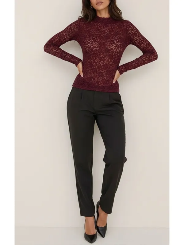 SÉZANE Taori Long Sleeve Lace Blouse, Red, FR38/US6 - Image 3