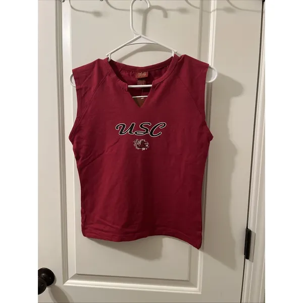 Red Oak South Carolina Gamecocks USC Womens Juniors Sleeveless V-neck T-shirt - Image 6
