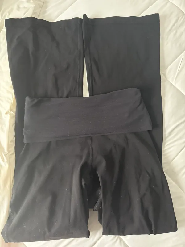 Fold Over Flare Leggings Black Size 8 - Image 2