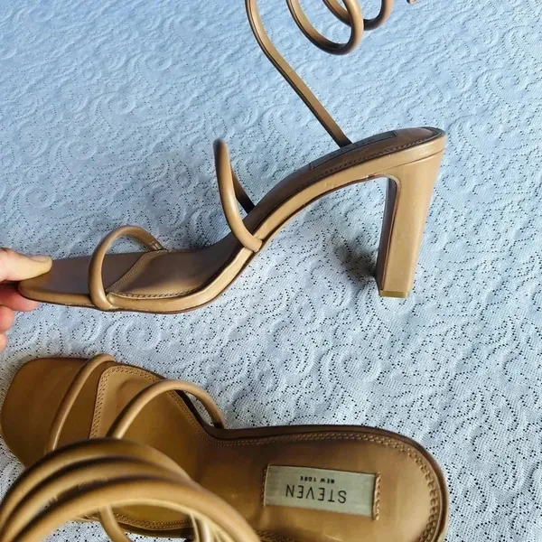 STEVEN By Steve Madden New York Jaidin Ankle Wrap Heel in Nude Strappy Sandal Size 11 - Image 8