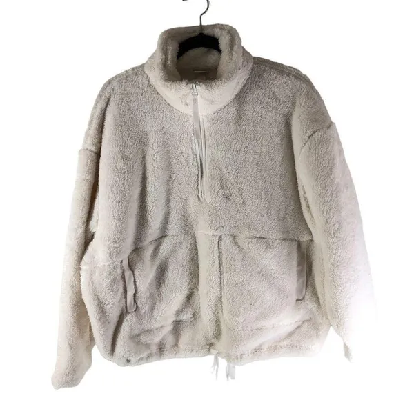 All In Motion Womens High Pile Fleece Pullover Jacket 1/4 Zip White XL - Image 3