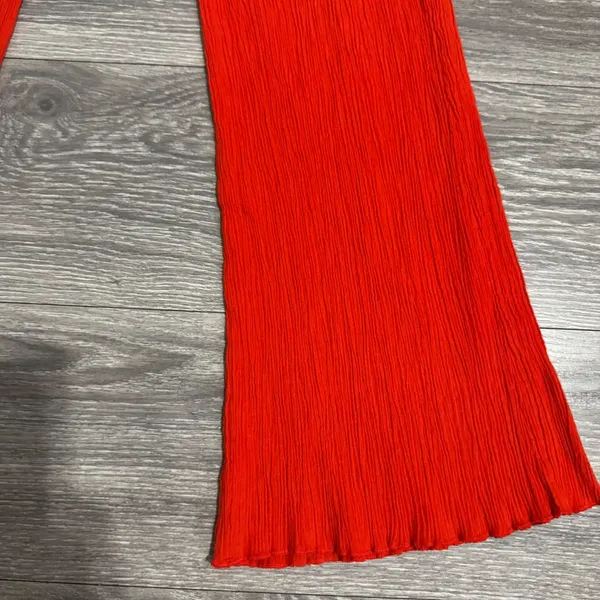 Bohemian Urban Outfitters Red Ribbed Flare Leg Pants Elastic‎ Waist XS Wide Leg - Image 3