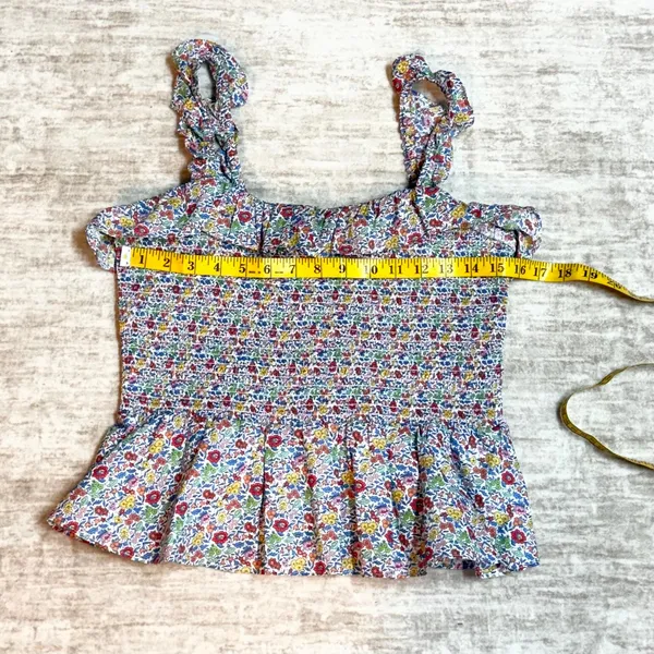 J Crew Womens Small Floral Crop Top Ruffle Flowers Smocked Liberty Fabric Summer - Image 2