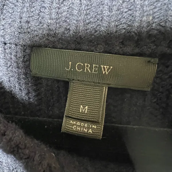 J.Crew Navy Blue‎ 100% Wool Sweater Bobble Diamond Cable Knit Crewneck Medium - Image 2