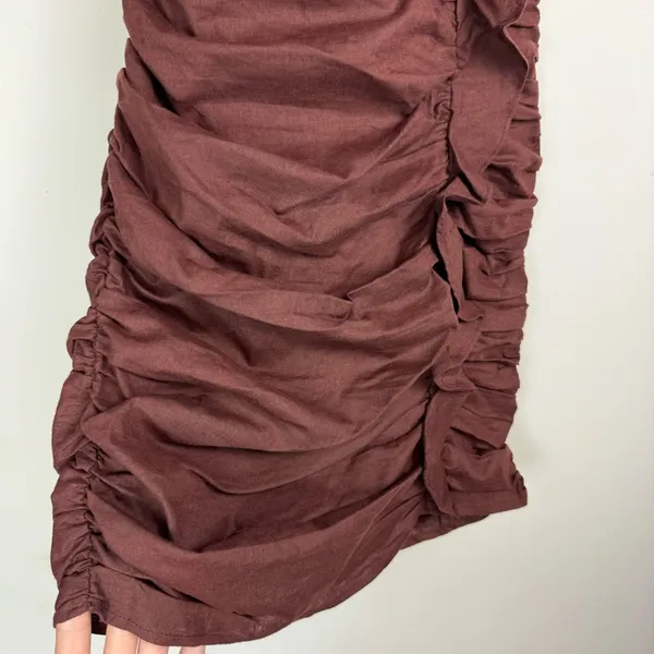 NWT Zara Brown Ruched Ruffle Mini Dress Sz XS - Image 8