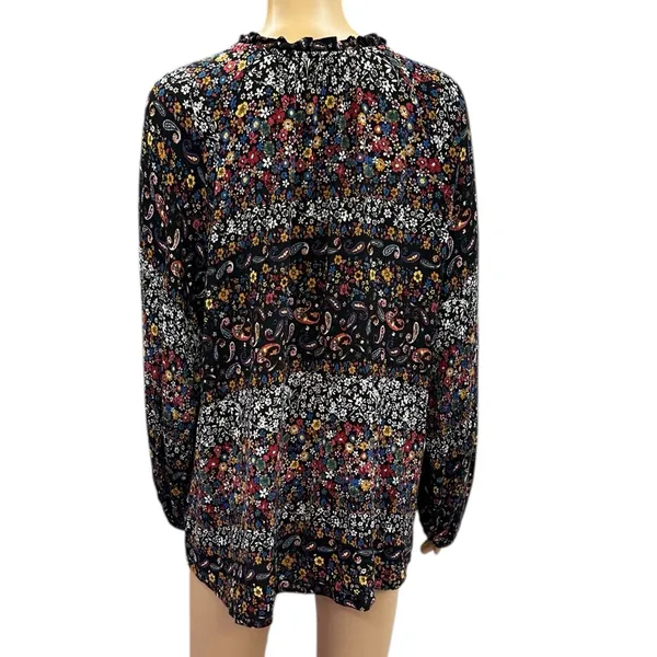Everleigh Floral Paisley Peasant Blouse Long Sleeve Black Multicolor Womens XL - Image 4