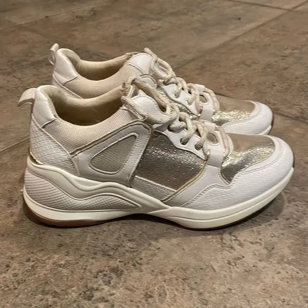 ALDO Gold White Vany Fashion Sneaker Shoes Womens 7.5 EU 38 Metallic Lace-up - Image 9