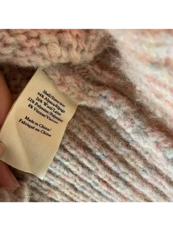 LoveShackFancy blush pink Kingston Sweater Speckled Cable Alpaca Pullover SZ S - Image 4
