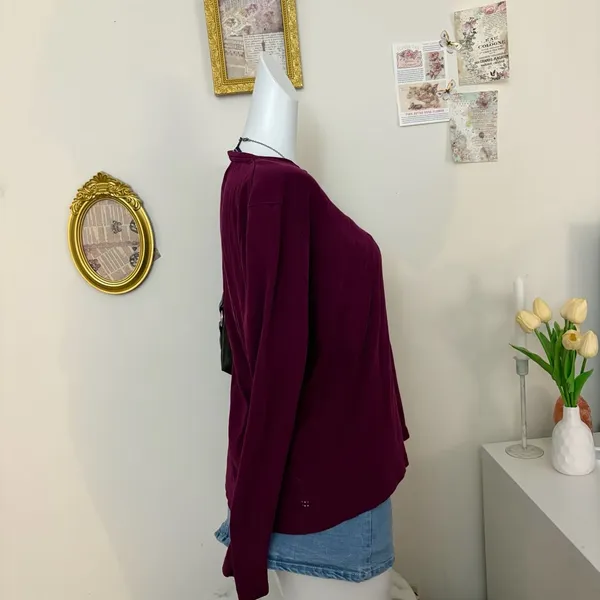 Jones New York Signature Long Sleeve Shirt Size XL Purple Cotton Crewneck - Image 2