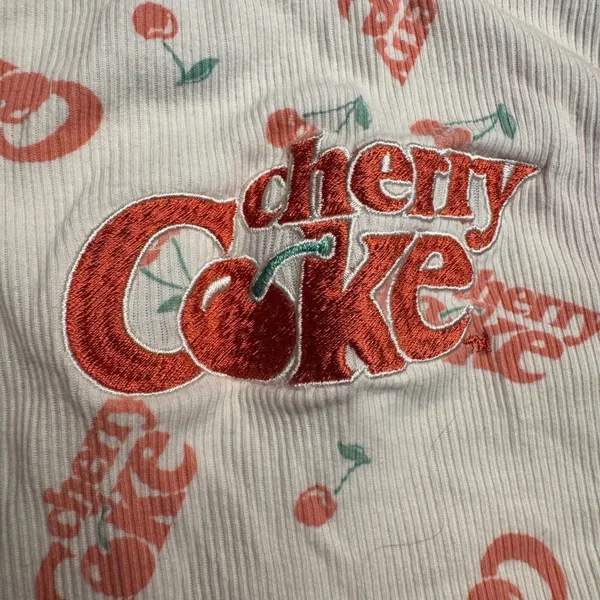 Coca-Cola Cherry Coke Ribbed Ringer Tank Top All Over Print White Red SM‎ - Image 3