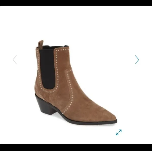 Paige Studded Suede Pointed Toe Chelsea Ankle Boots Taupe Size 7 - Image 12
