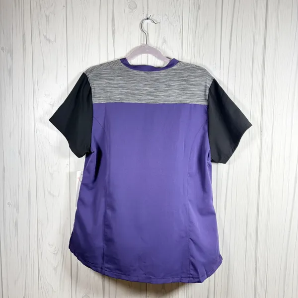 NWT RBX Mixed Media Medical Scrubs Top Purple Black Gray, Large - Image 5