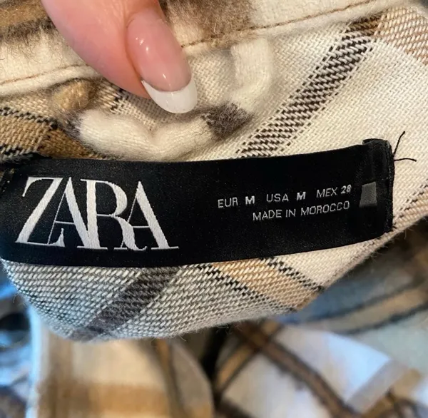 Zara Plaid Wool Flannel Oversized Jacket Shacket Shirt Tan Brown White M Cozy - Image 7