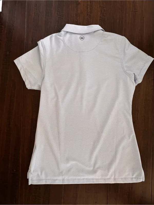 Peter Millar Light Blue Striped Polo with  Logo - Image 5