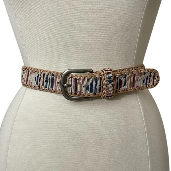 BKE Guatemalan Leather Whipstitch Buckle Belt ~ woven western cowgirl - Image 2