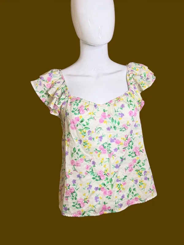 Blu Pepper Floral Ruffle-Sleeve Camisole - Pink/Yellow/Green - Image 8