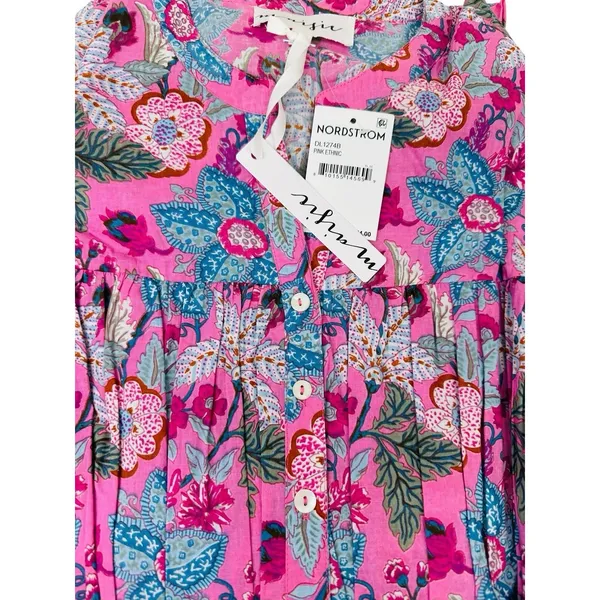 NWT Maisie Floral Ballon 3/4 Sleeve 100% Cotton Minidress Pink Ethnic Size Large - Image 3