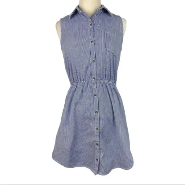 Belle du Jour Blue and White Striped Dress Small - Image 2