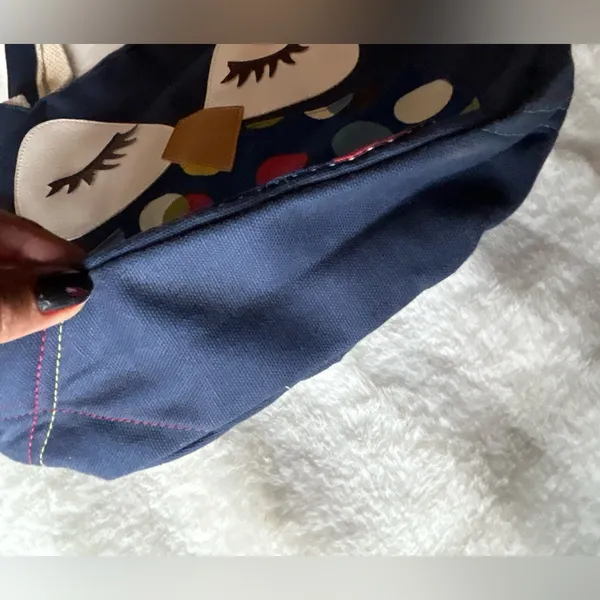 Handmade Owl Bag Design Susie the Owl Navy Polka Dots Applique Canvas Tote.2pc. - Image 6