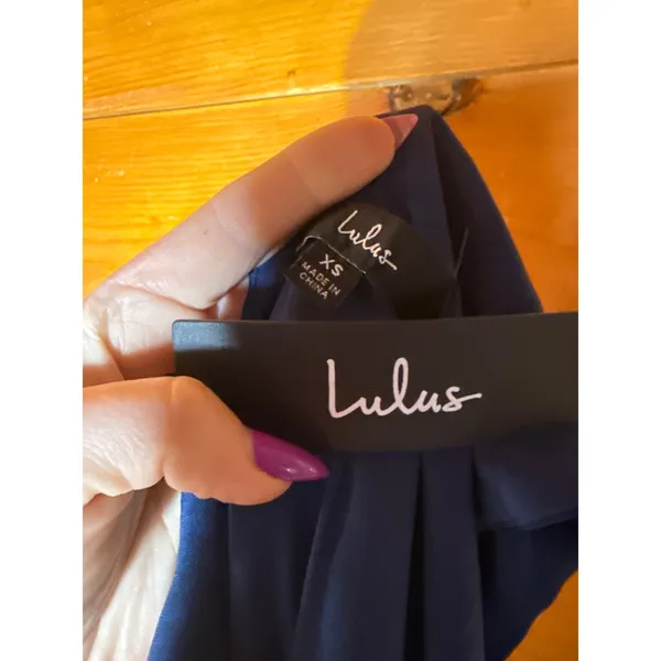 NWT Lulus Regal Loveliness Blue Satin Pleated Mock Neck Maxi Dress Bridesmaid XS - Image 6