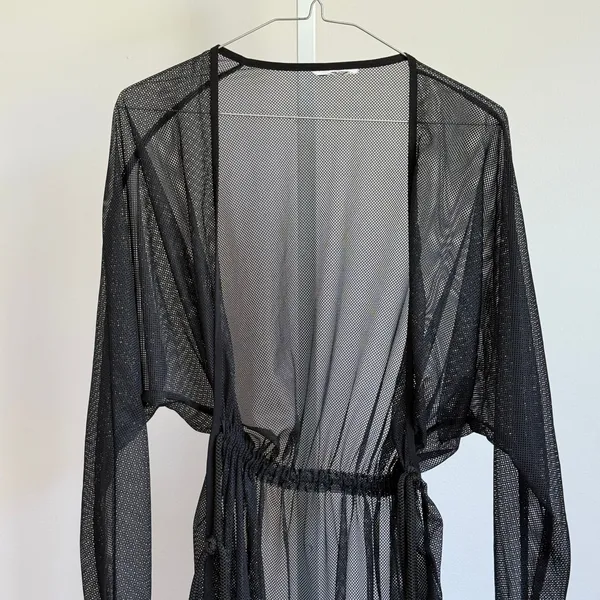 Mesh Beachy Relaxed Moody Goth Sheer Coverup Dress OS Black - Image 2