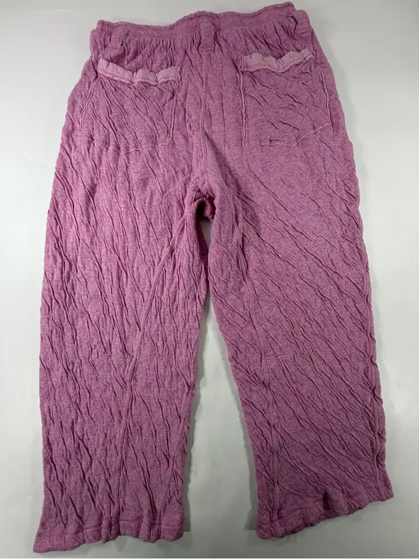 Free People Pink Crinkle Knit Cropped Harem Pants Raw Seam Pockets M - Image 2