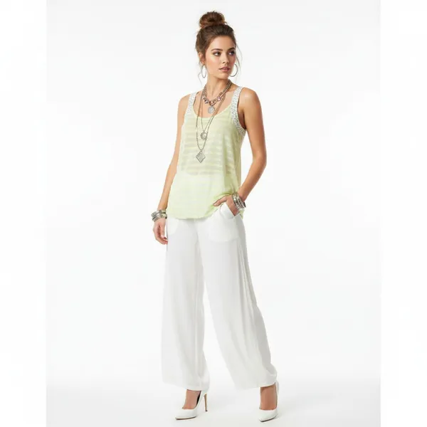 We The Free People Ivory & Green Stripes & Floral Print Tank Top S - Image 6