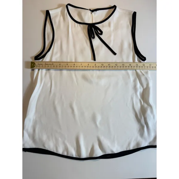 Zara Women White Blouse Black Contrast Trim Tie Neck Sleeveless Size S - Image 3