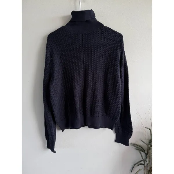 Ralph Lauren Polo Golf Navy Blue Cable Knit Turtleneck Cotton Sweater Large - Image 2